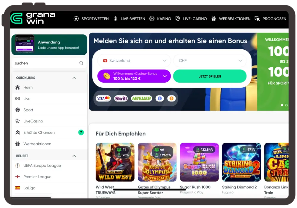 Der Casino und Sportwettenbonus bei Granawin.