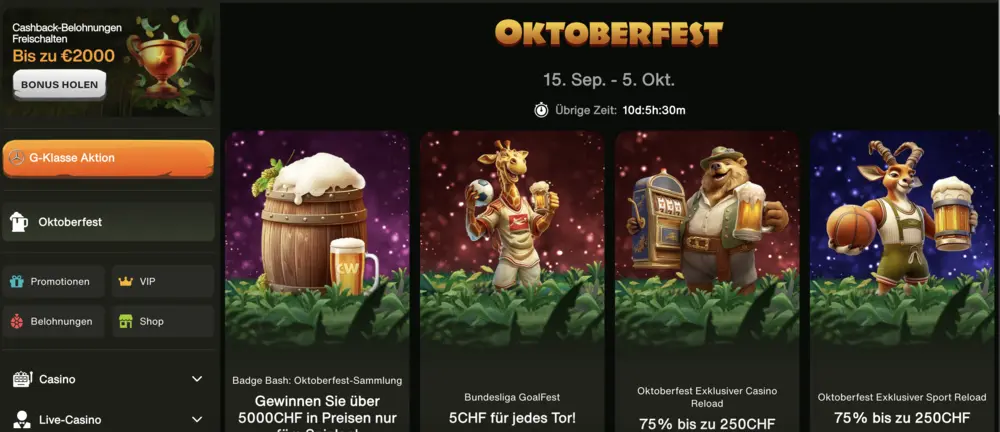 Oktoberfest Bonusaktion im Online Casino für die Schweiz.